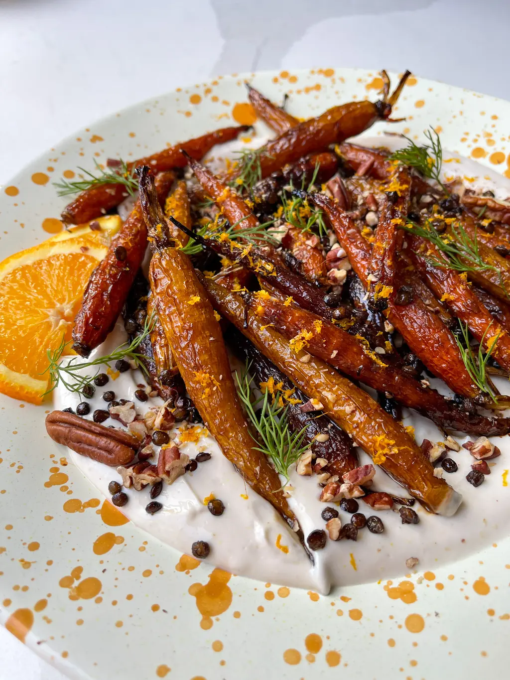 Balsamic Carrots With Orange Tahini Yogurt
