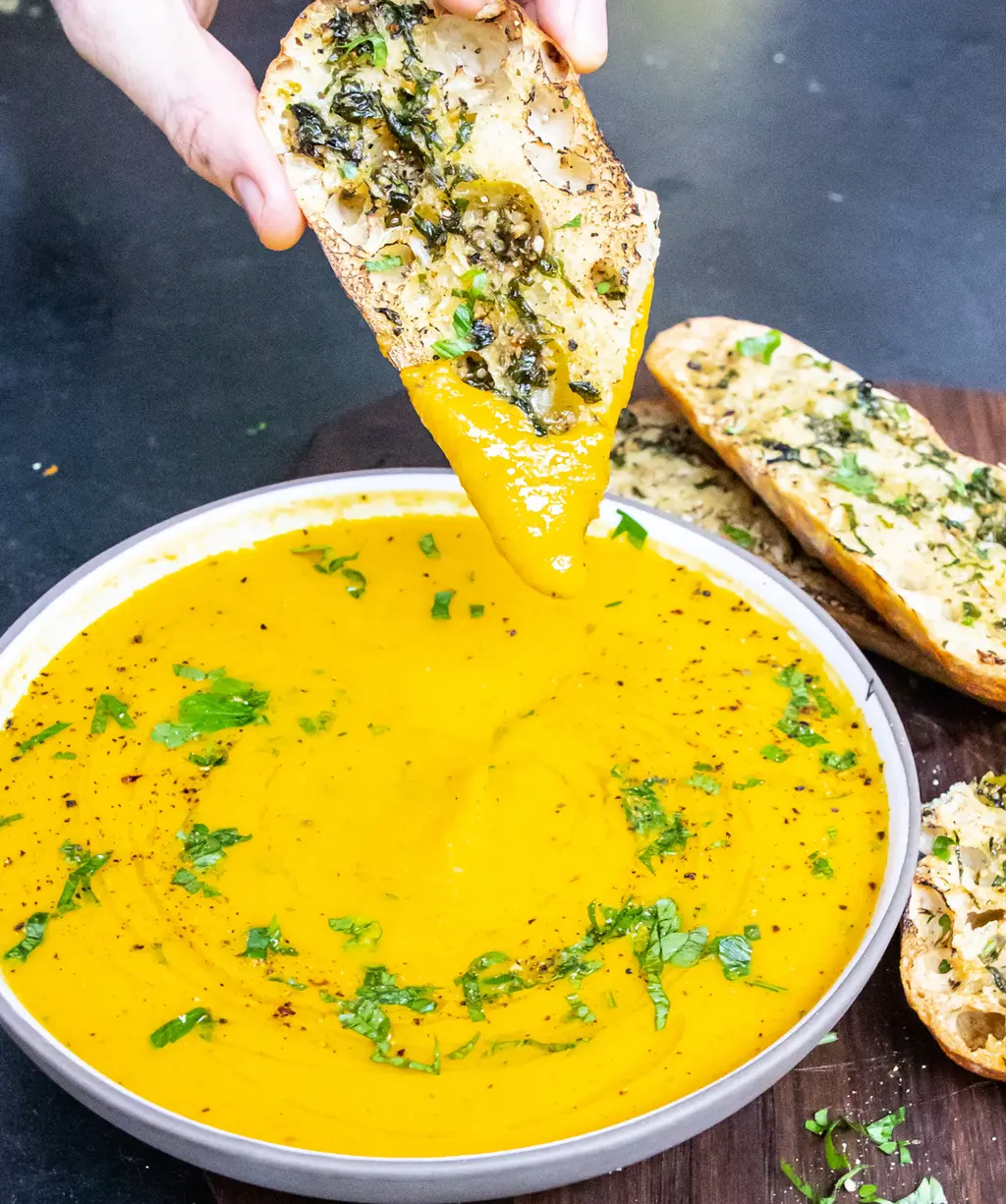 Butternut Squash Soup with Garlic Bread