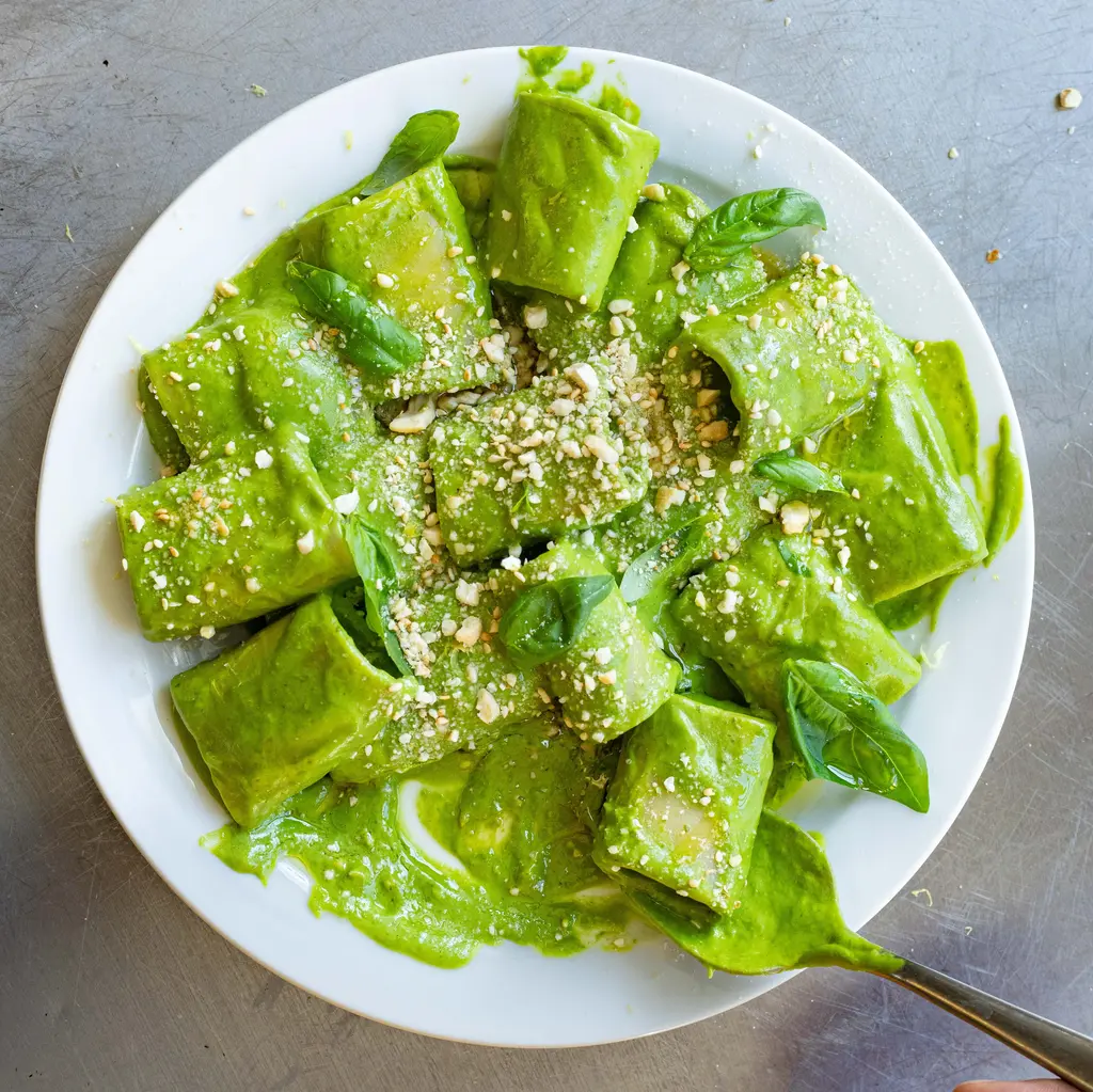 Super Green Pasta with Cashew Sesame Sprinkle