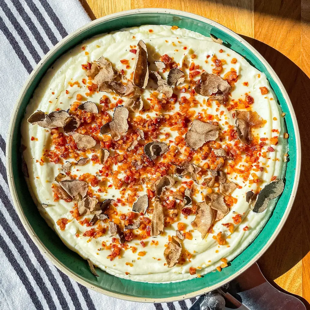 Celeriac PurΓ©e with Black Truffle & Crispy Pancetta