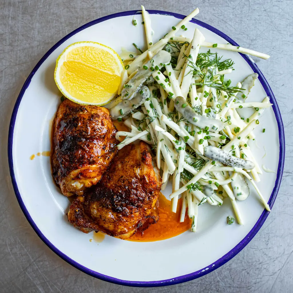 Celeriac Remoulade with Roasted Chicken Thighs