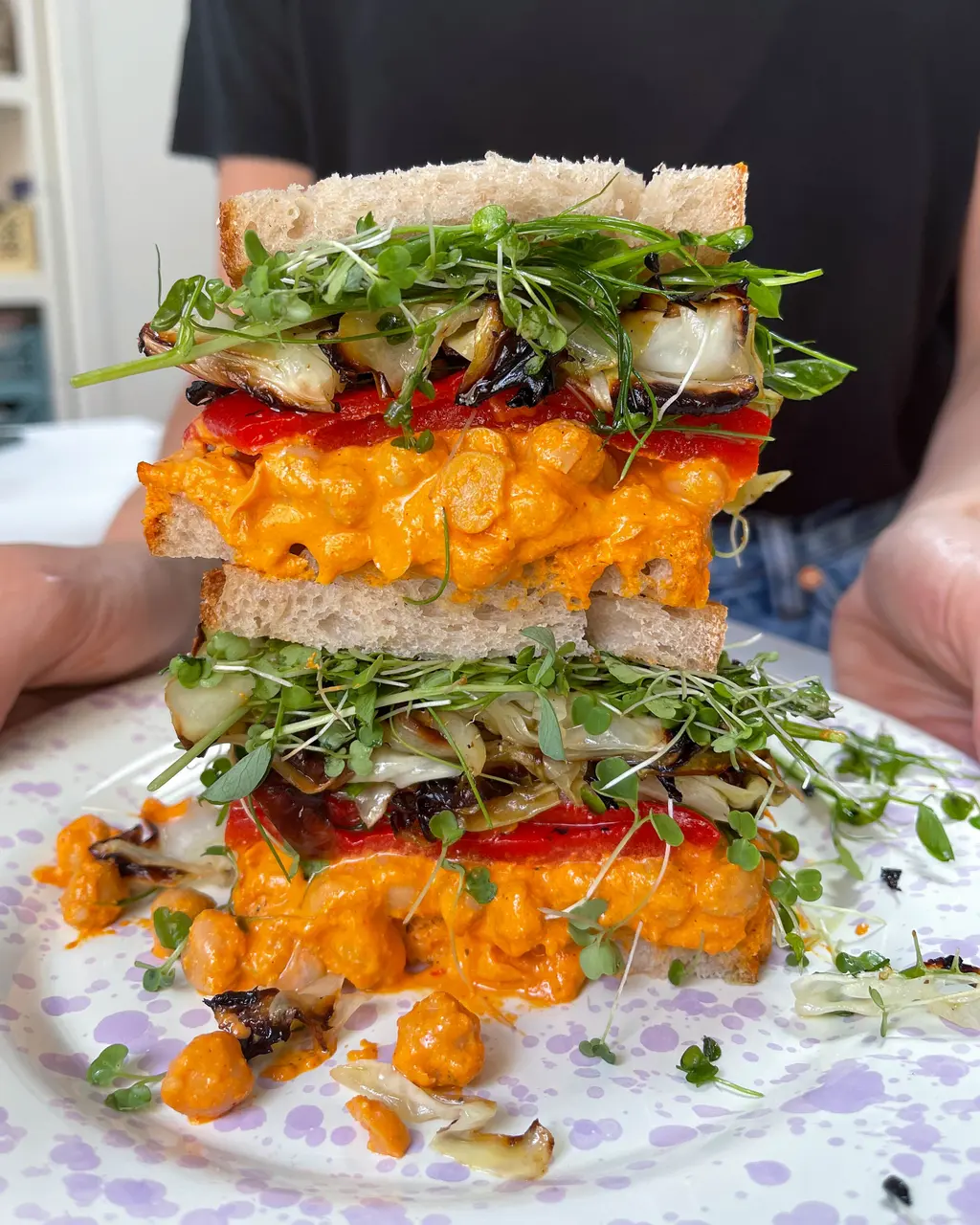 Charred Hispi Cabbage And Romesco Chickpea Sandwich