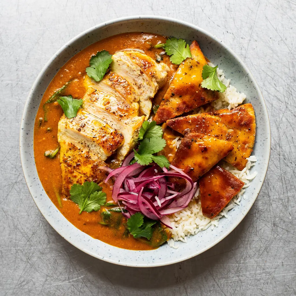 Chicken Korma with Naan Croutons