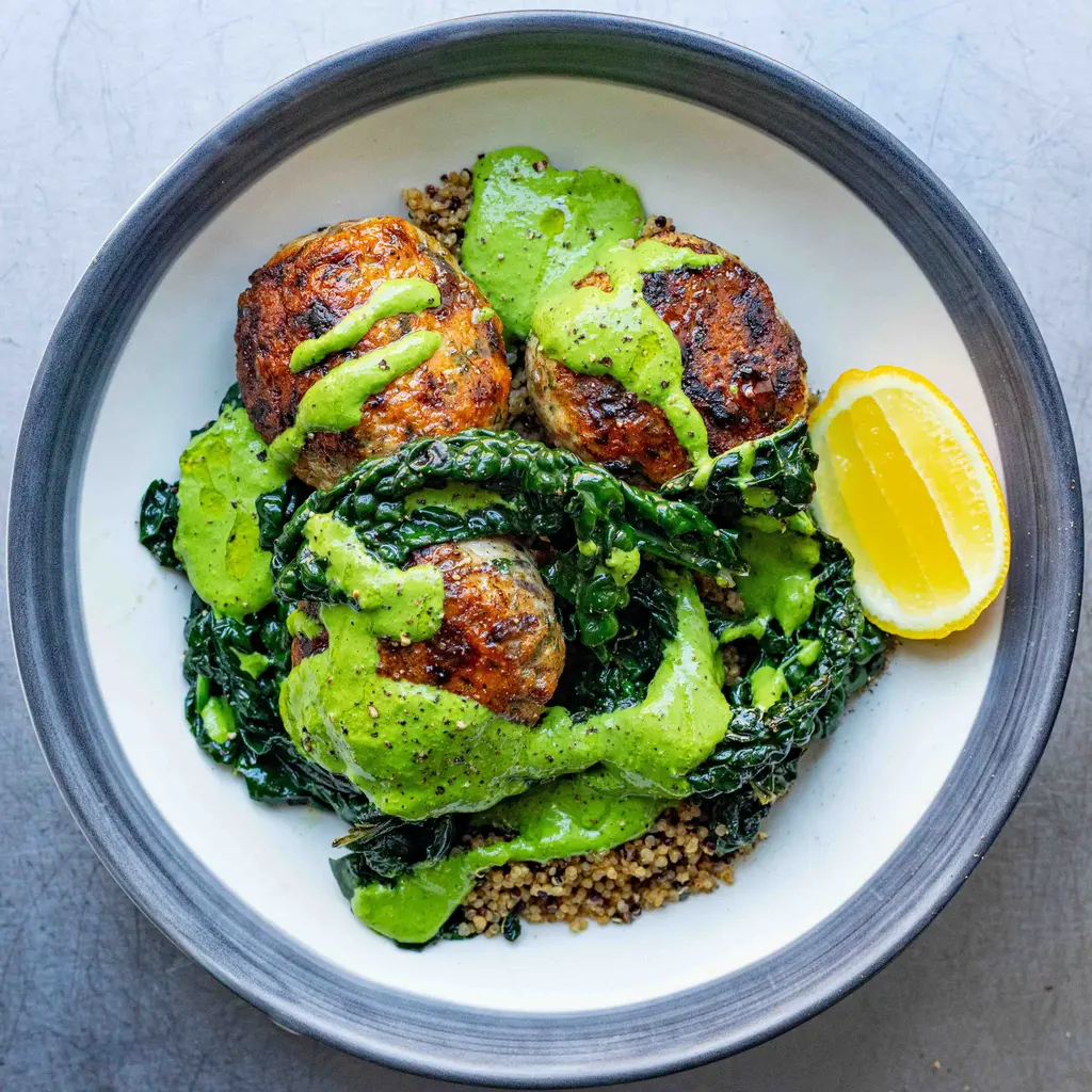 Healthy Chicken Meatball Grain Bowl