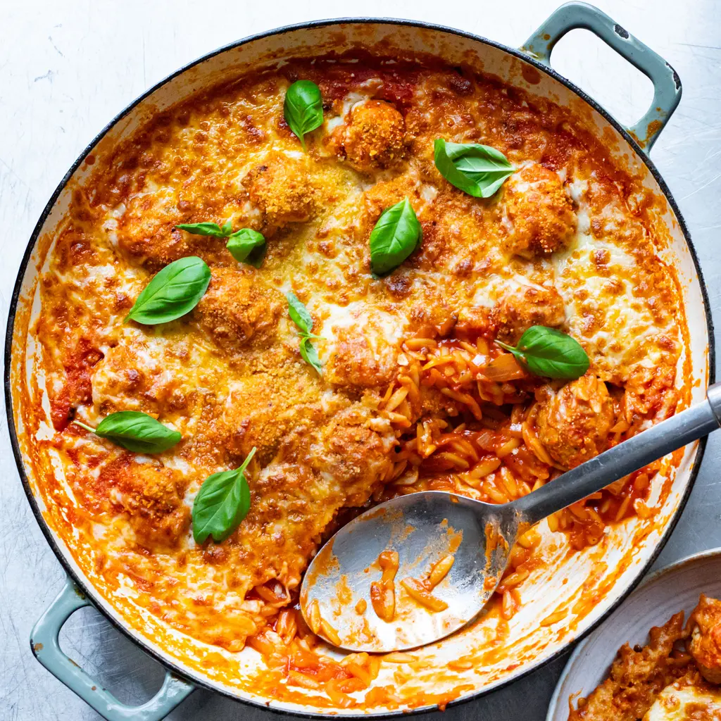 Chicken Meatball Parm Orzo