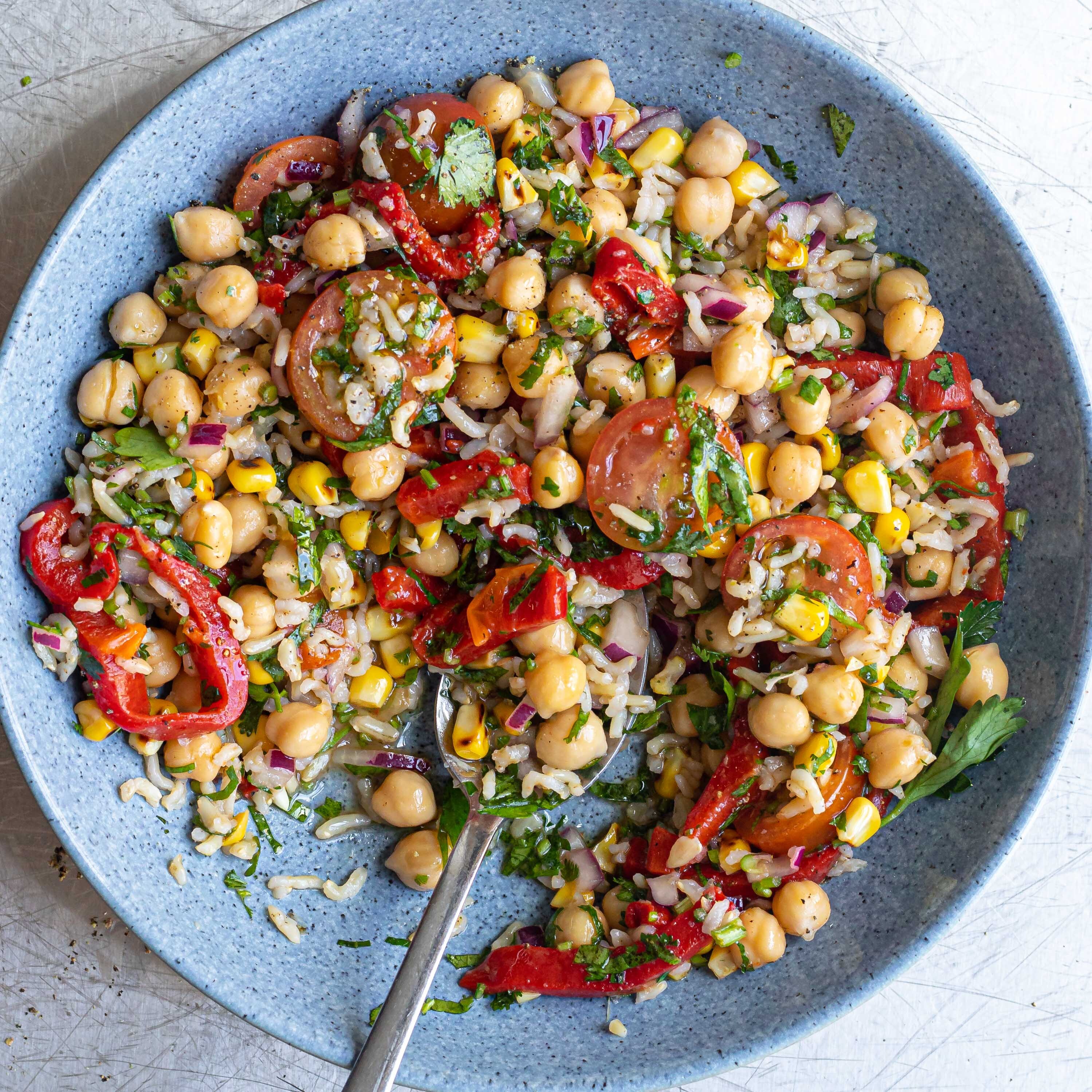 Chickpea, Charred Corn & Roasted Pepper Salad