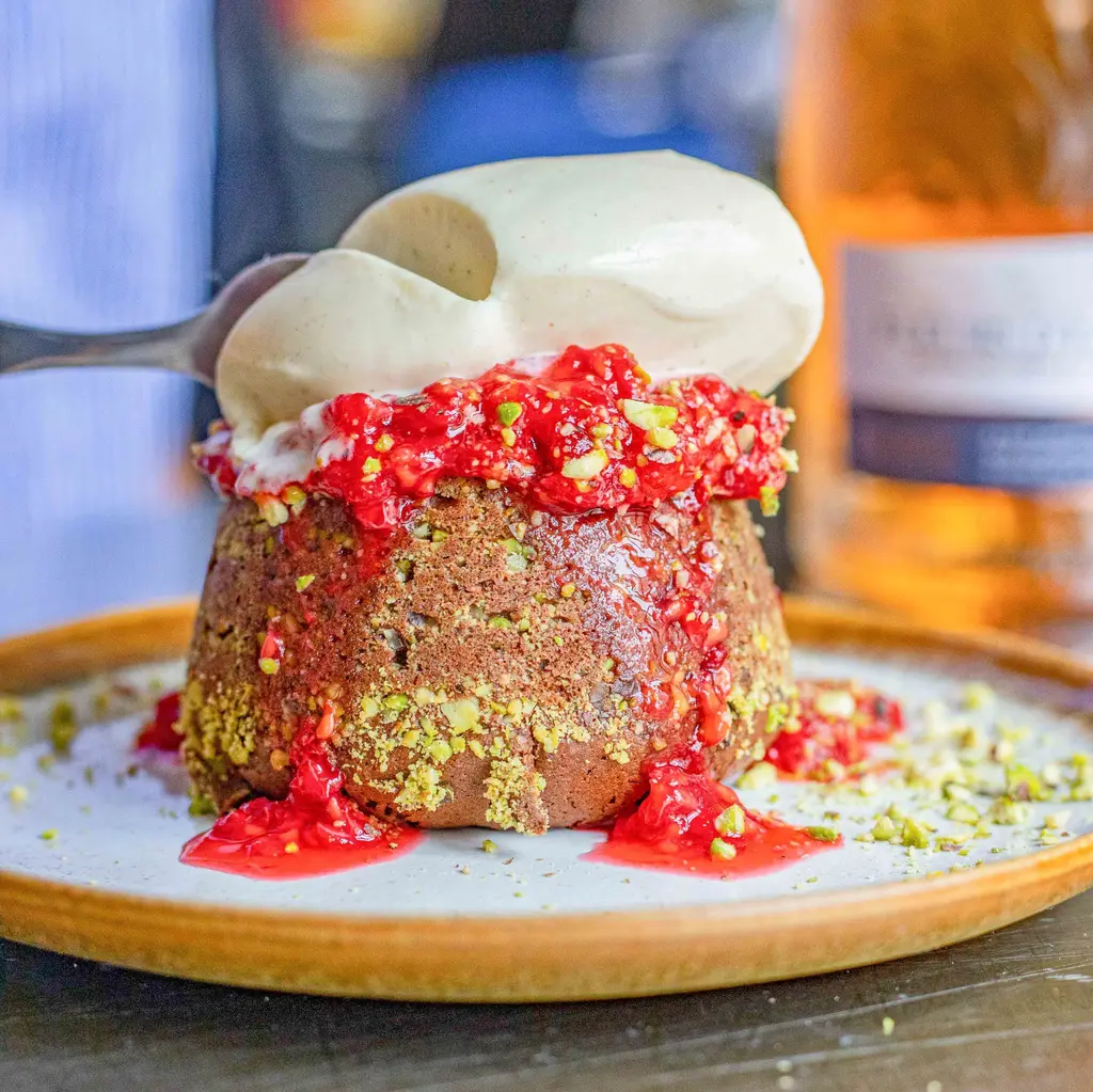 Raspberry Pistachio Chocolate Fondants
