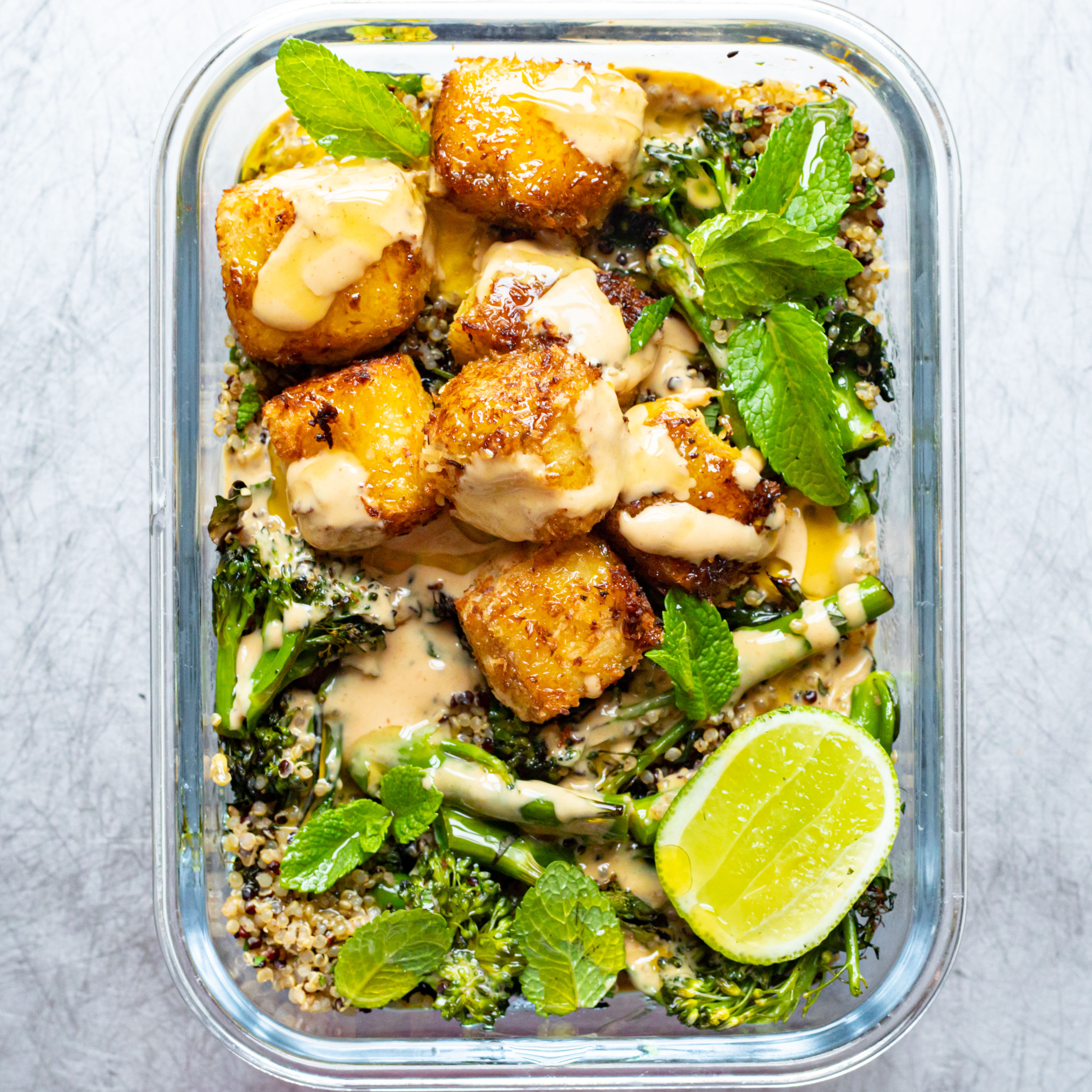 Coconutty Air Fryer Tofu & Quinoa Salad with Peanut Dressing