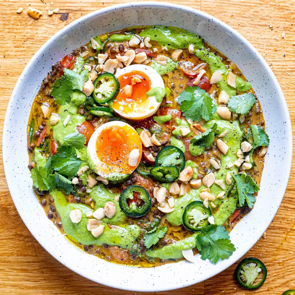 Coconutty Lentils With Peanut & Coriander Chutney