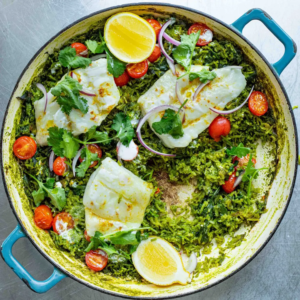 Cod & Tomatoes With Baked Coriander Rice