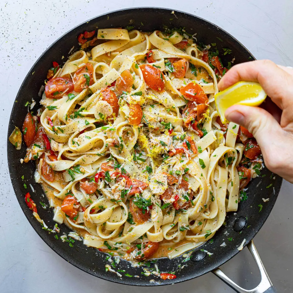 Crab & Cherry Tomato Tagliatelle Pasta