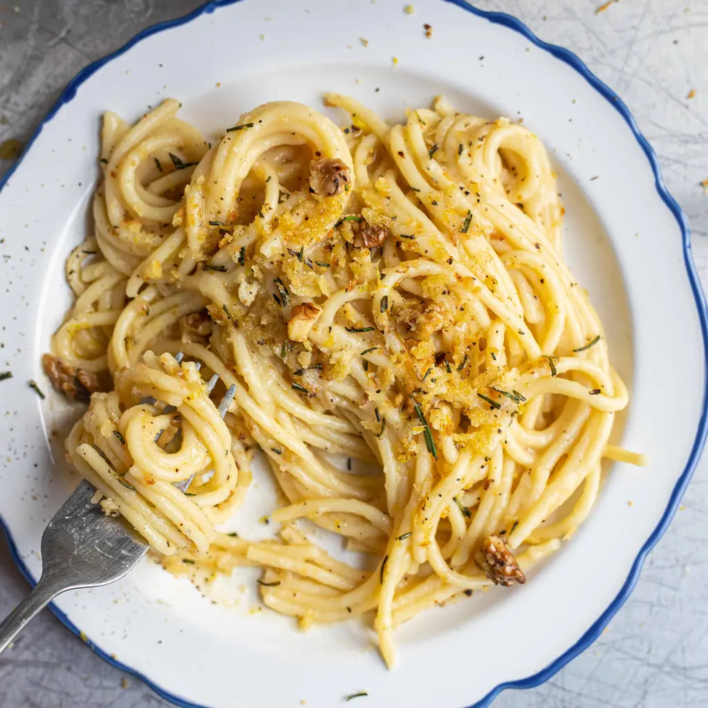 Creamy Celeriac Pasta with Nutty Herb Crumb