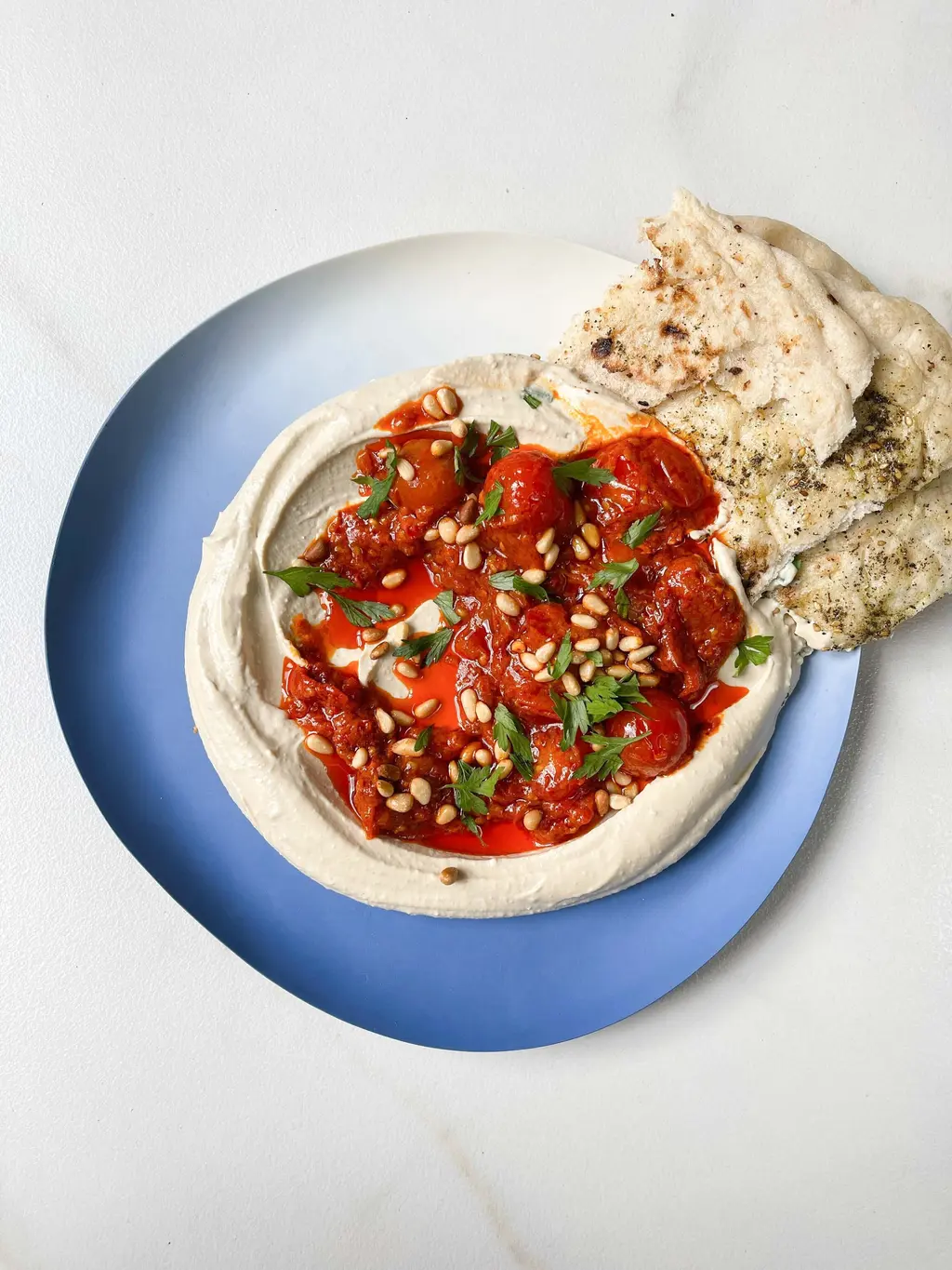 Creamy Hummus with Harissa Tomatoes