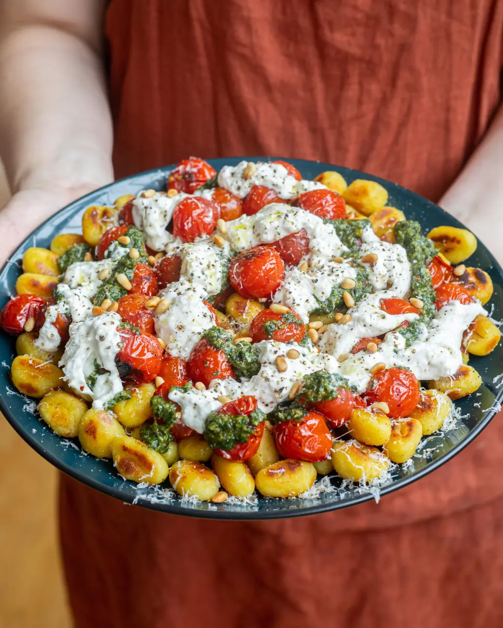 Crispy Gnocchi with Burrata and Pesto