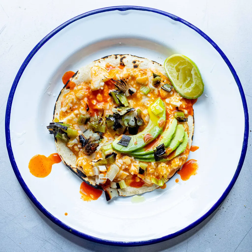 Feta Egg Salad Tacos with Charred Spring Onions