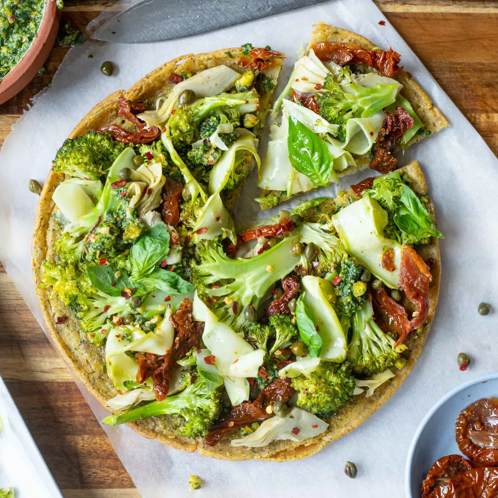 Farinata with Antipasti and Pistachio Pesto