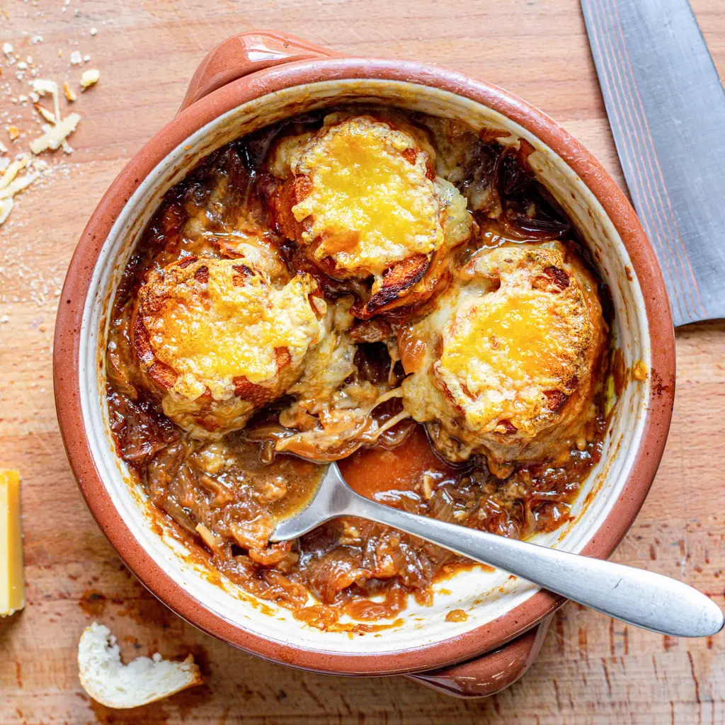 French Onion Soup with ComtΓ© Grilled Cheese