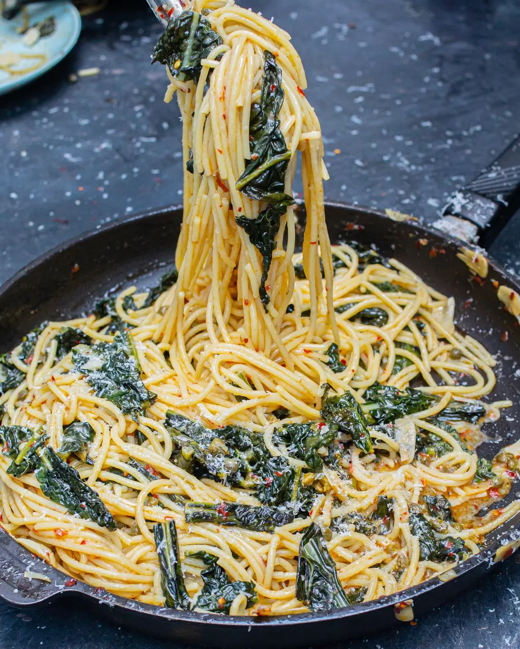 Garlicky Cavolo Nero & Caper Spaghetti