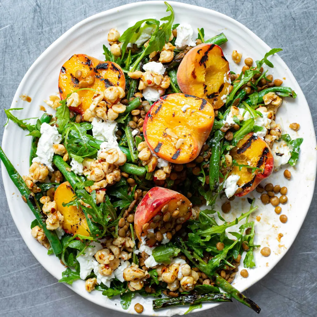 Goat’s Cheese & Charred Peach Lentil Salad