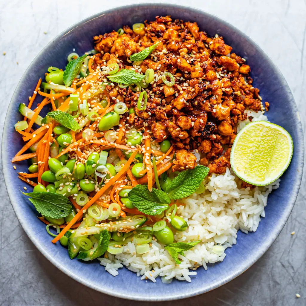 Gochujang Tofu "Mince" Rice Bowl