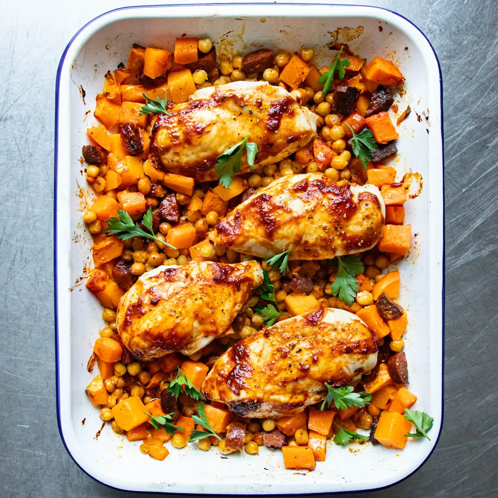 Harissa-Honey Chicken & Chorizo Traybake