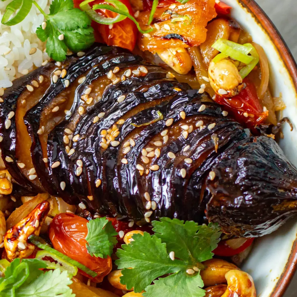 Sweet & Sour Hasselback Aubergine