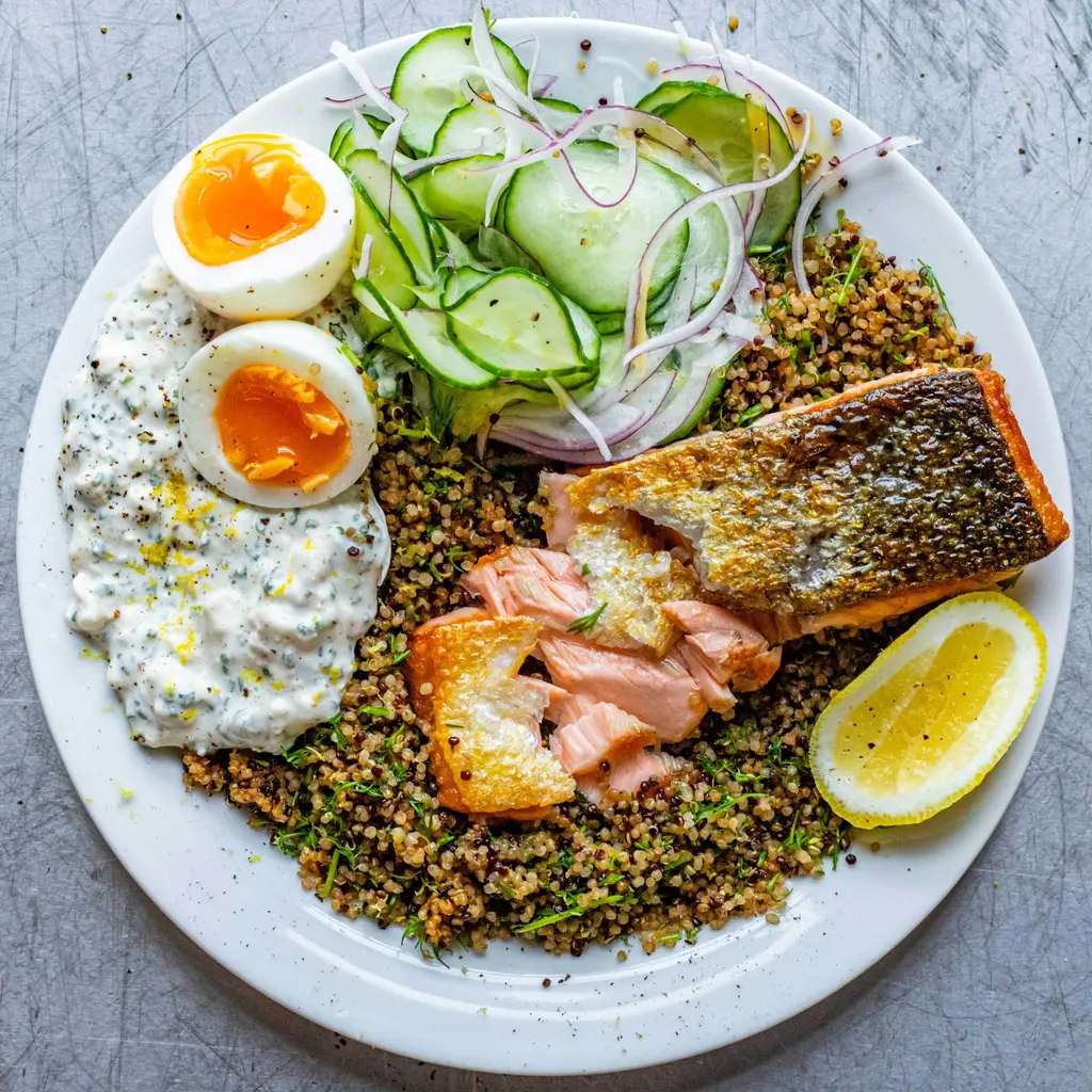 Herby Grilled Salmon Quinoa Bowl