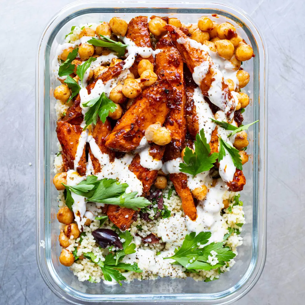 Honey Harissa Carrot Couscous with Feta Dressing