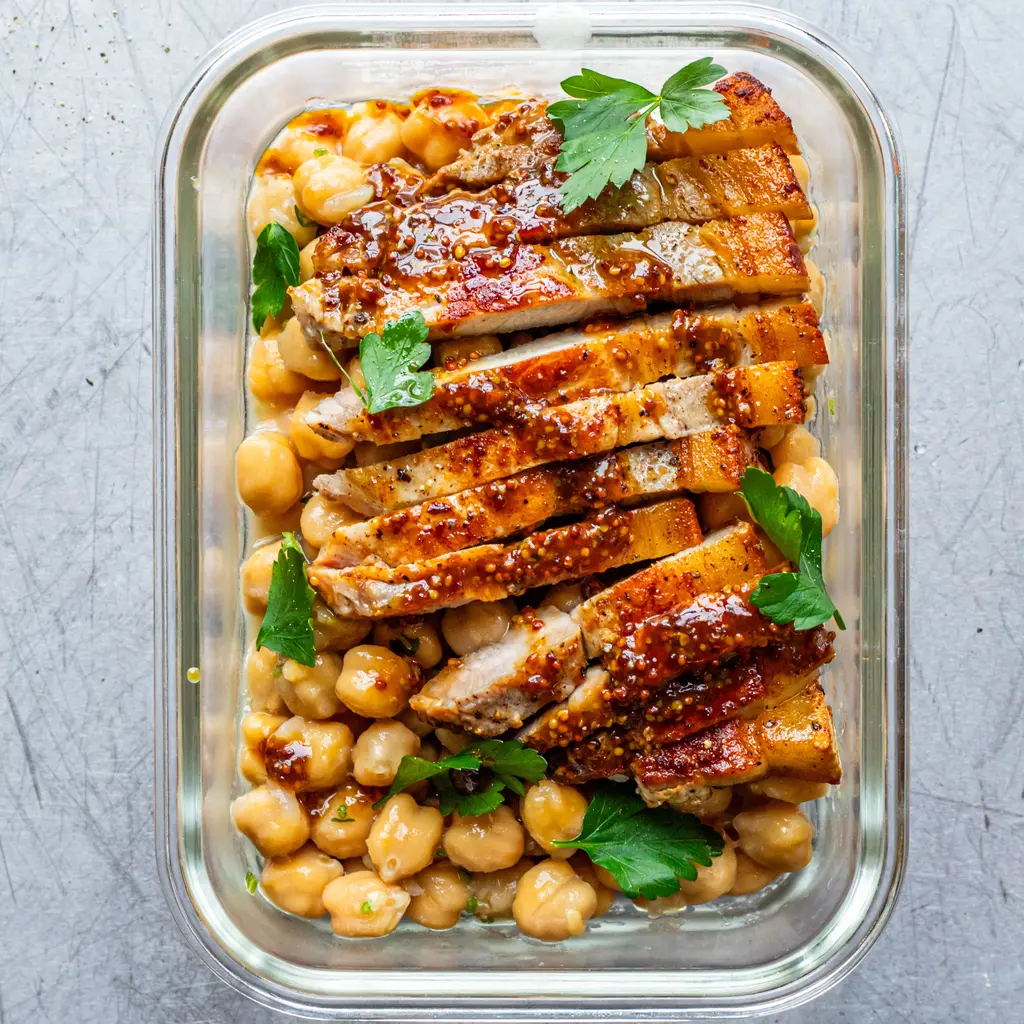 Honey Mustard Pork Chop & Garlicky Beans
