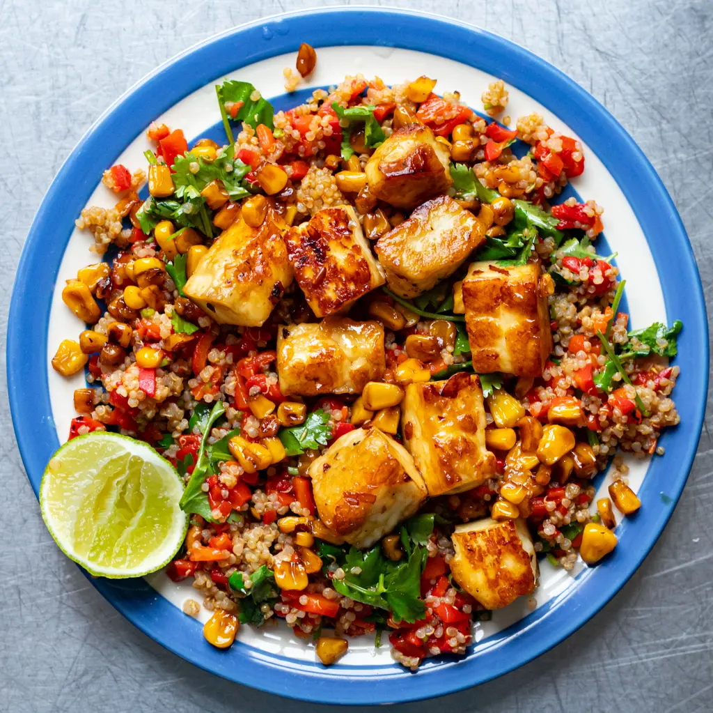 Hot Halloumi, Corn & Quinoa Bowl