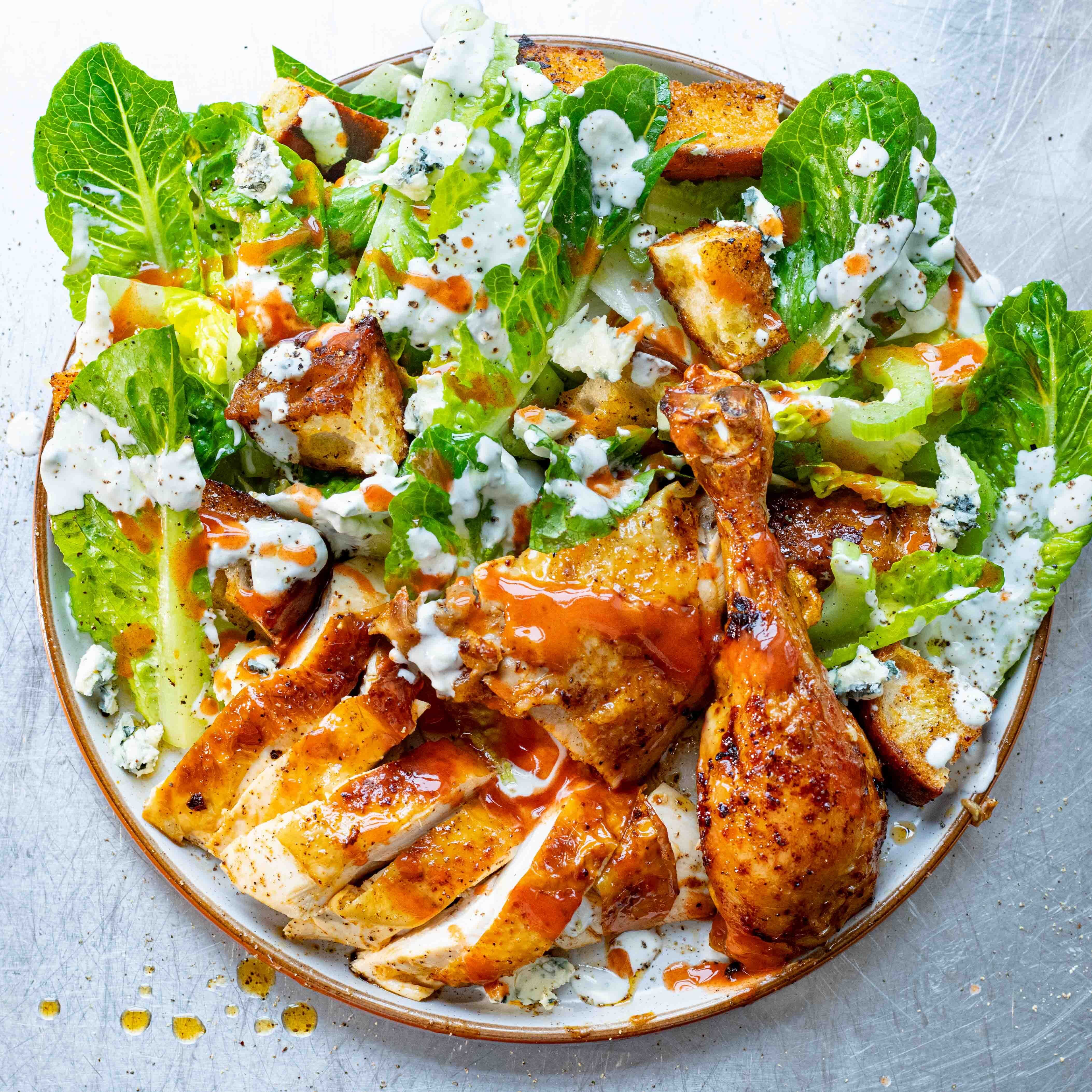 Hot Sauce Roast Chicken & Crispy Blue Cheese Salad