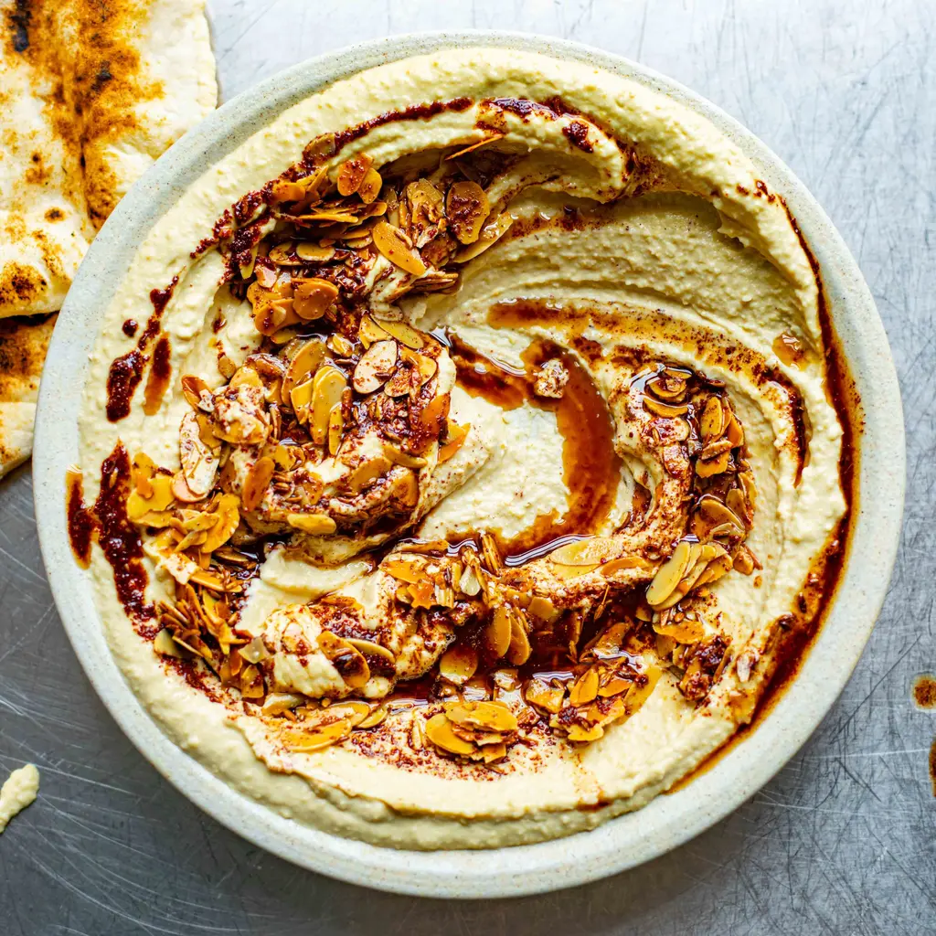 Hummus With Toasted Cinnamon & Almond Drizzle