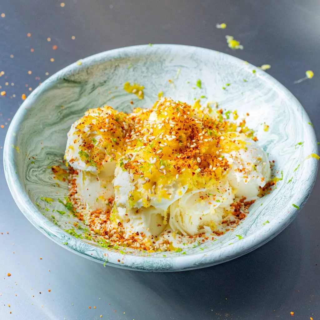 Ice Cream With Frozen Mango, Lime & Toasted Sesame Seeds