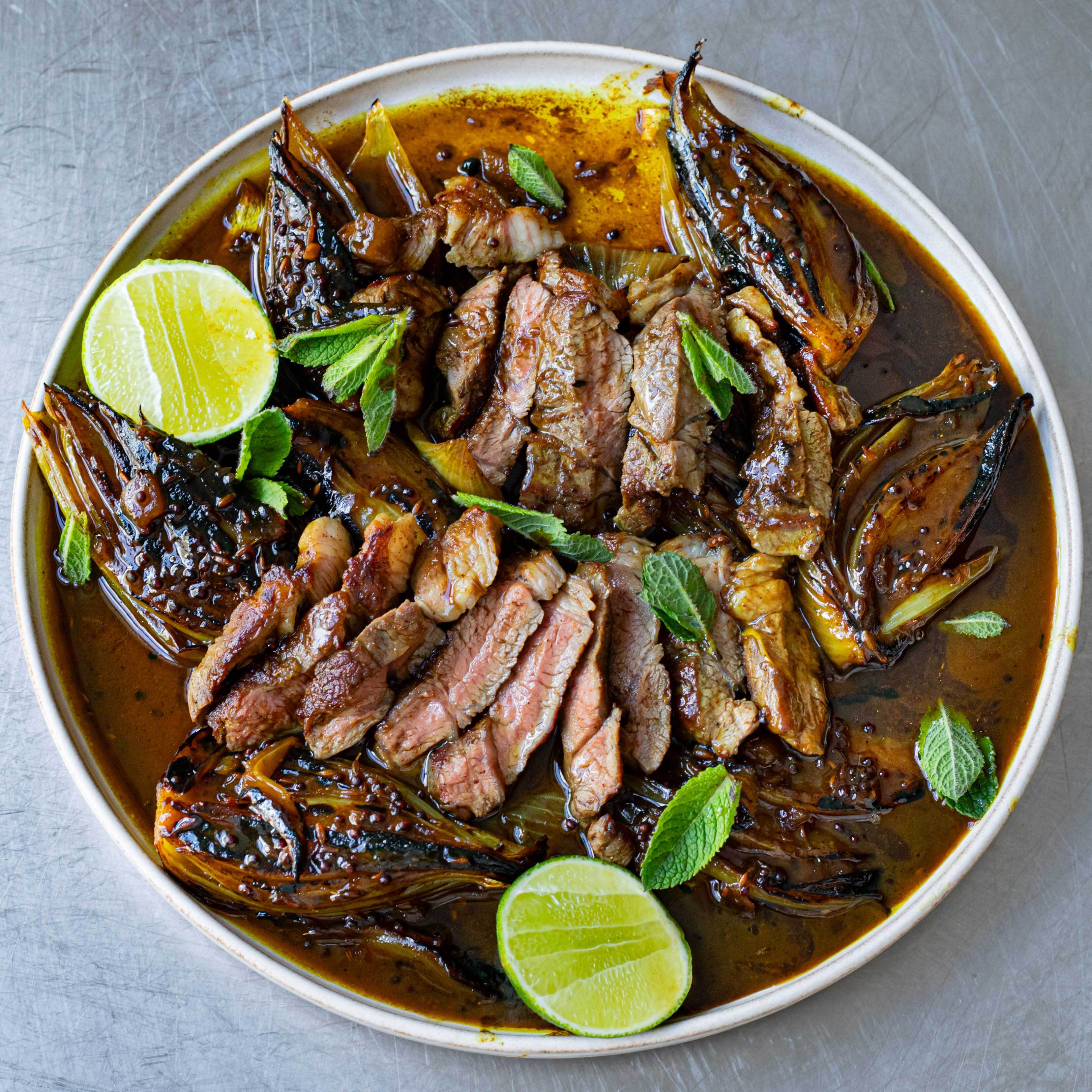Lamb Leg Steaks with Curry Butter Onions