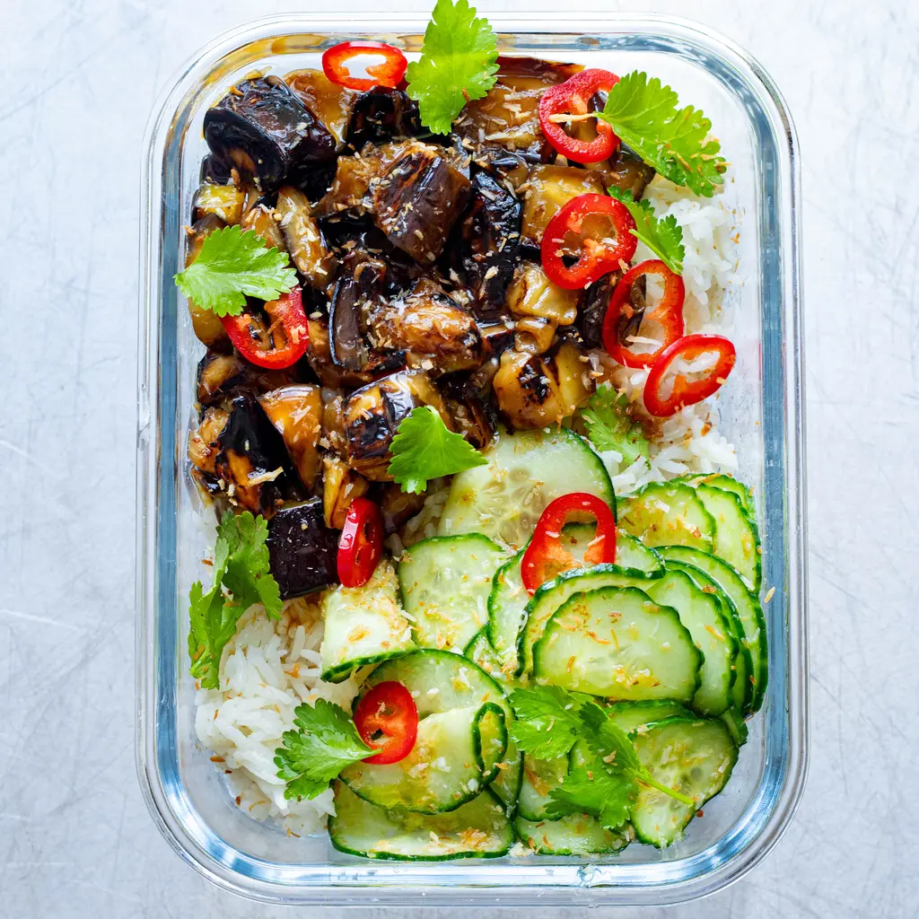 Caramelised Aubergines & Coconut Cucumber Salad