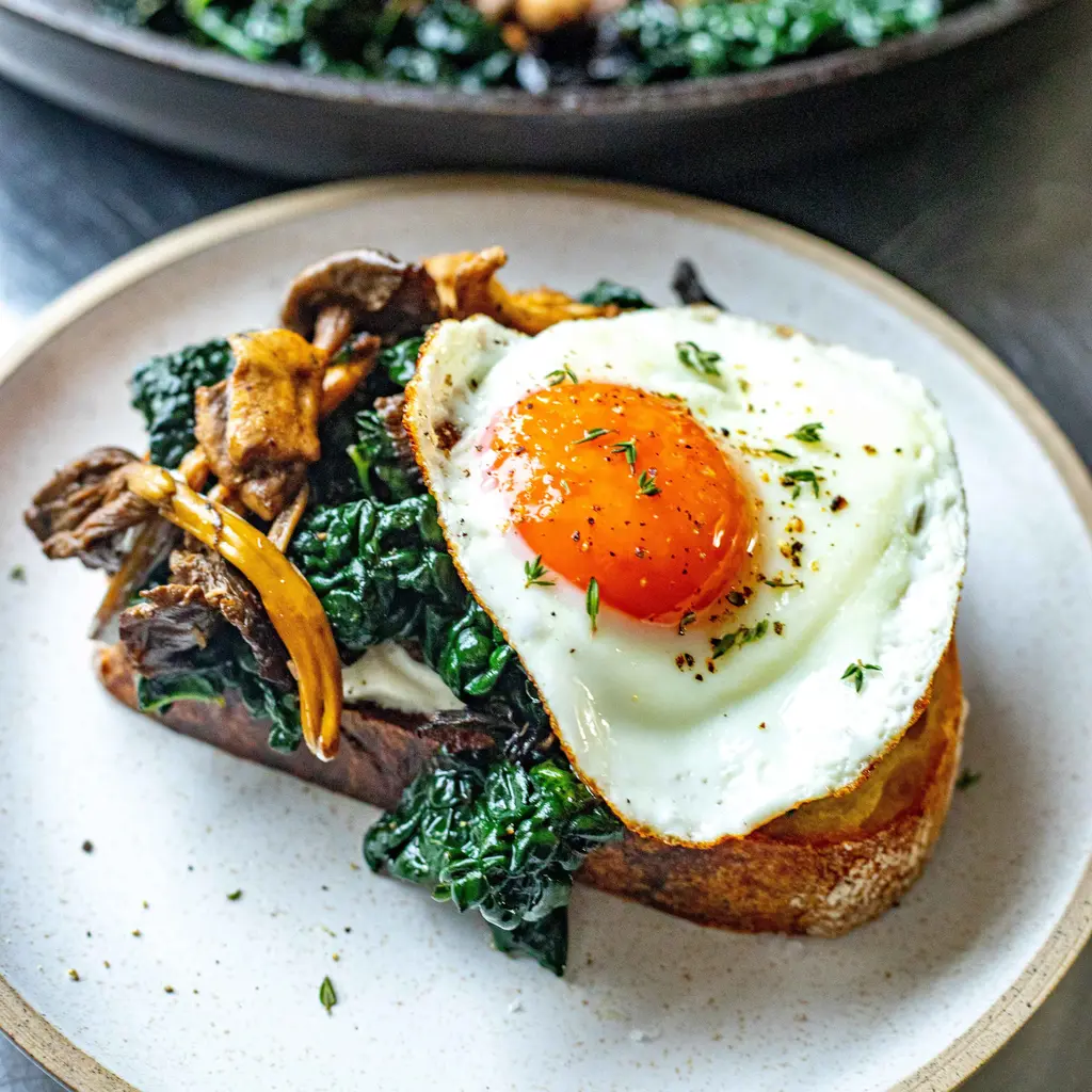 Mushrooms & Cavolo Nero On Toast With Ricotta