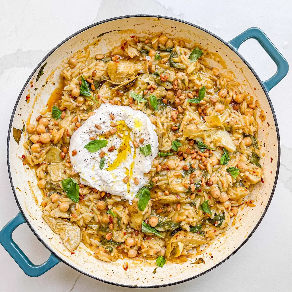One-Pot Baked Orzo With Artichokes & Chickpeas