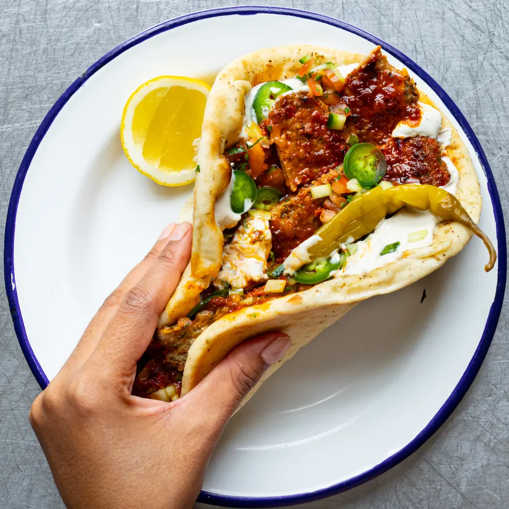 Oven-Baked Lamb Kebab with Tahini & Chopped Salad