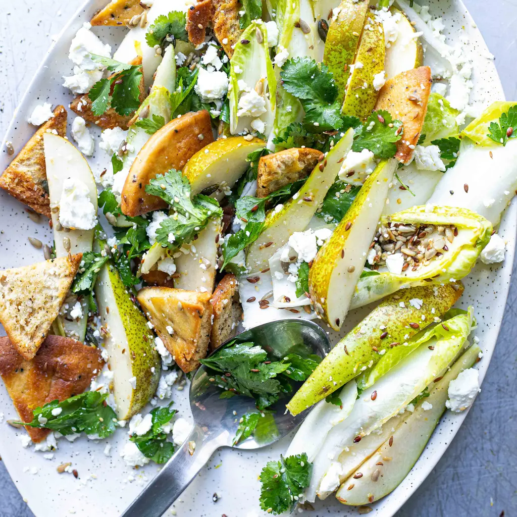 Pear & Chicory Salad With Feta & Homemade Croutons