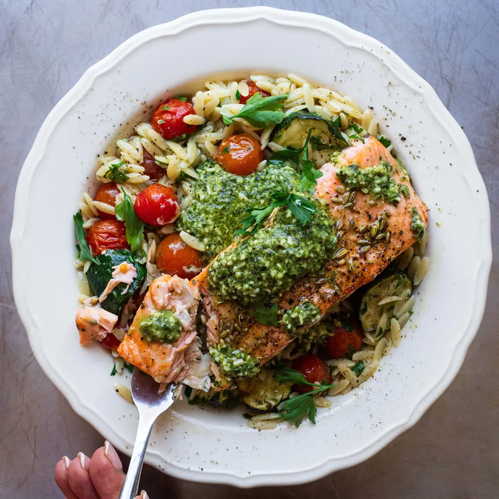 Pesto Salmon Orzo Salad