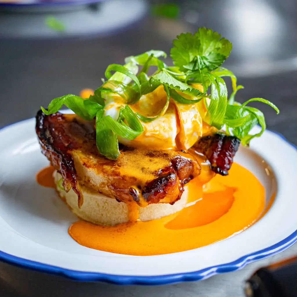 Pork Belly Benedict With Gochujang Hollandaise