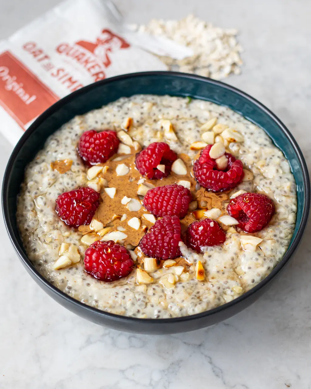 Raspberry, Almond Butter and Chia Seed Porridge