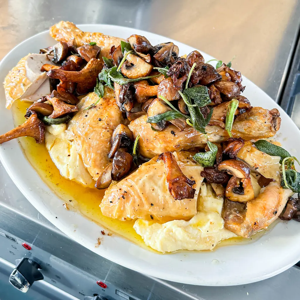 Roast Chicken with Mushrooms & Creamy Polenta