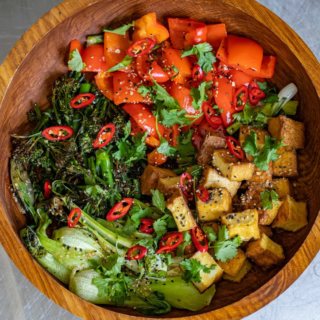 Roasted Miso Veg with Marinated Tofu