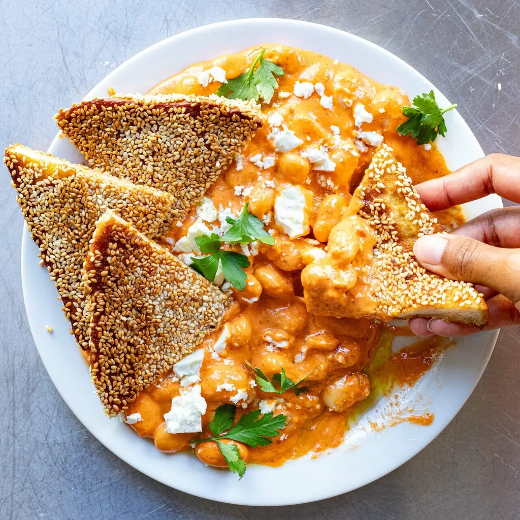 Romesco Beans & Sesame Toast