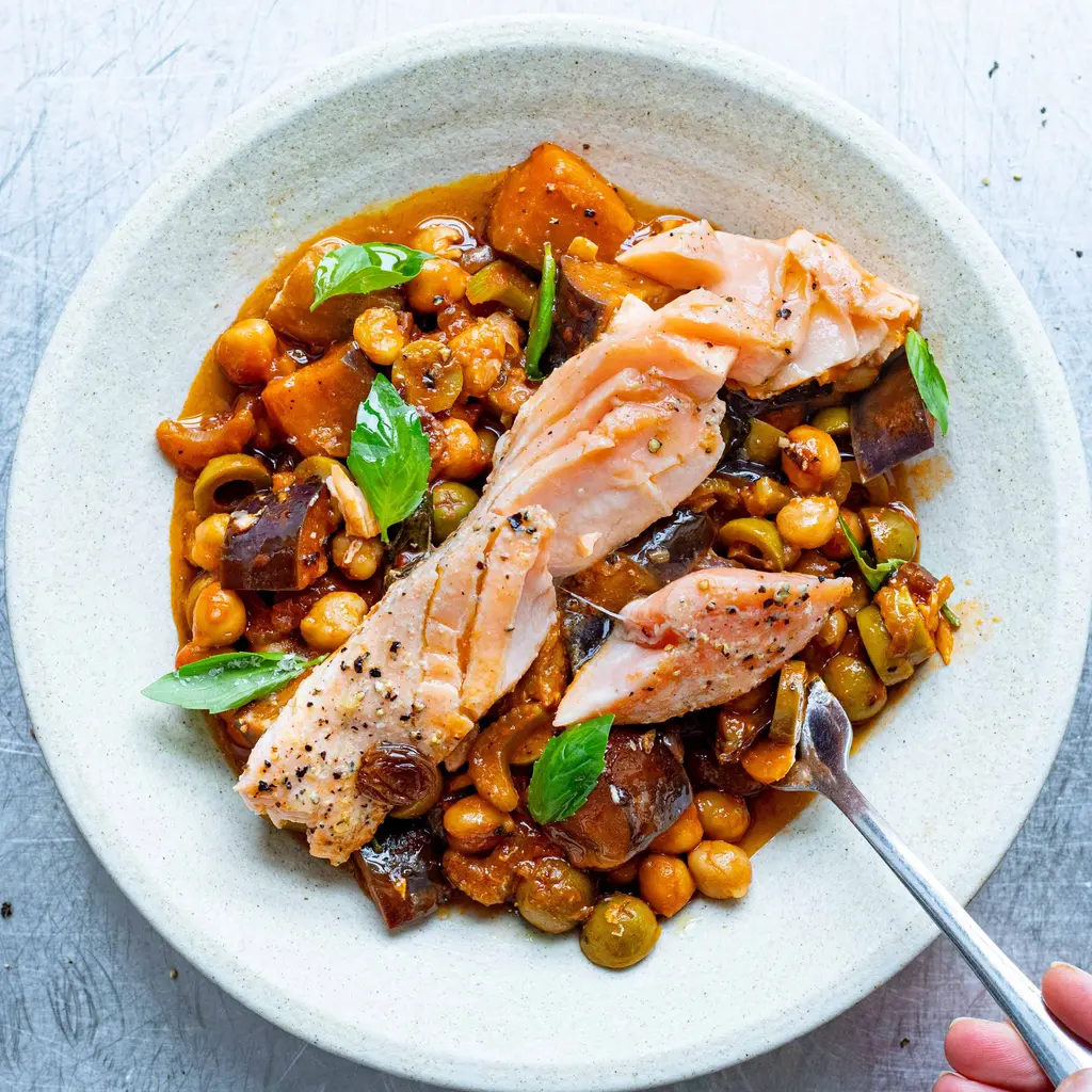 Salmon & Caponata Chickpeas