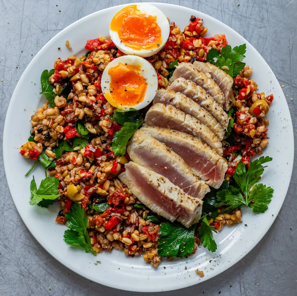 Seared Tuna & Olive Grains
