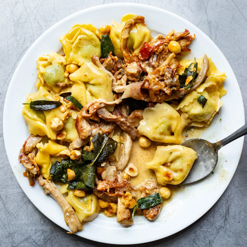 Shredded Turkey Ravioli with Crispy Sage & Hazelnut Butter
