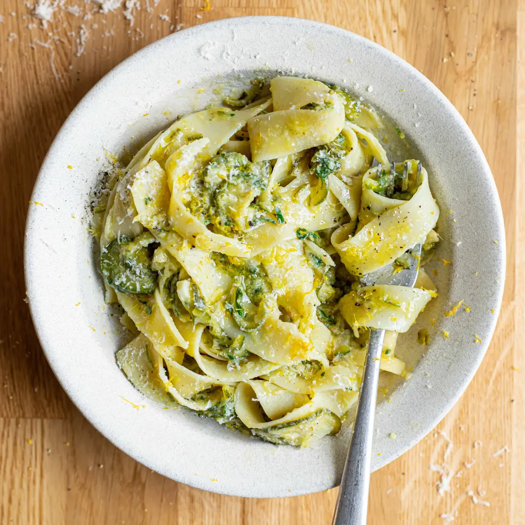 Smashed Courgette & Parmesan Pappardelle