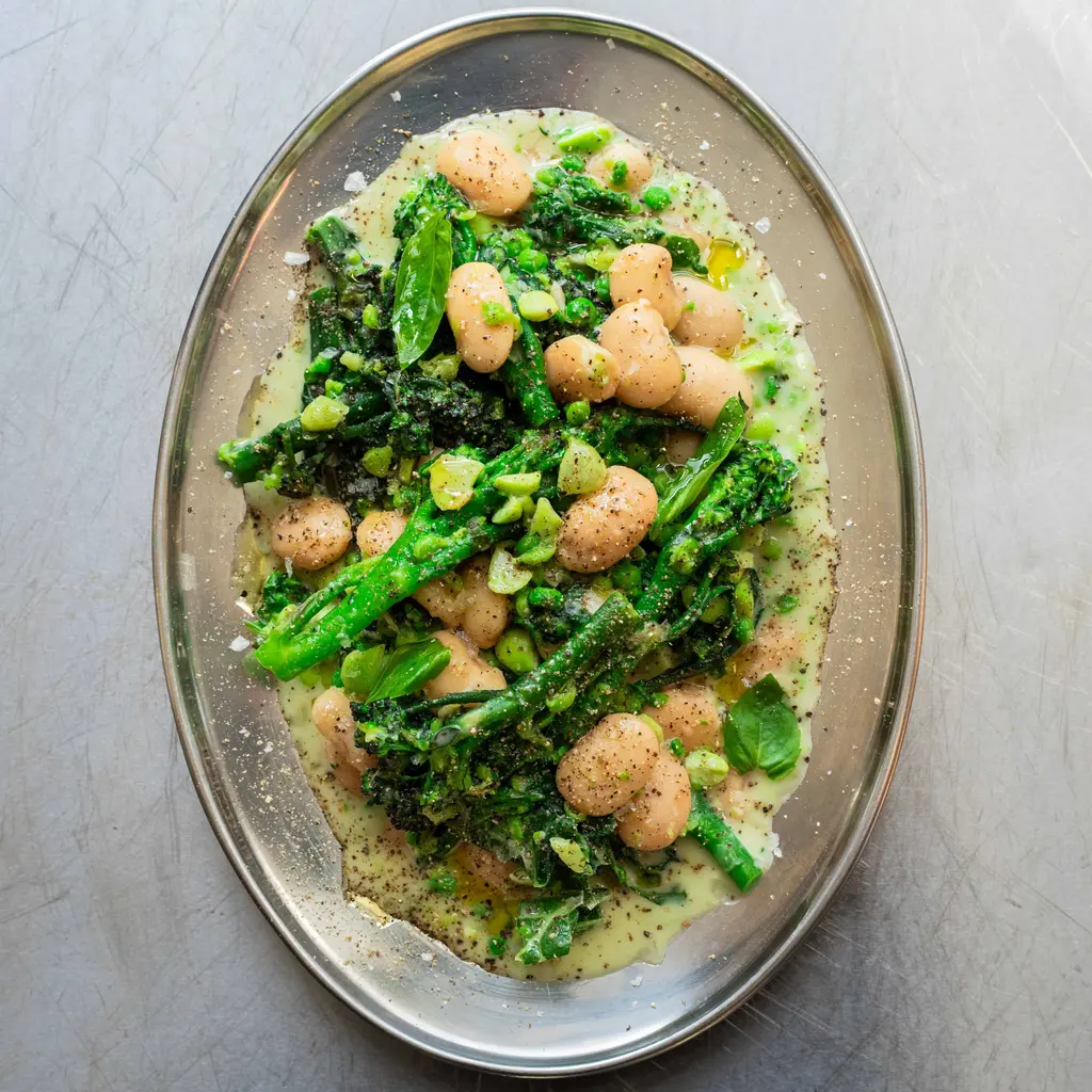Butter Beans with Smashed Peas, Lemon & Parmesan